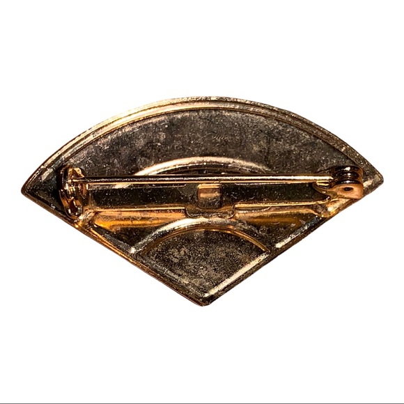 Vintage 80’s- m90’s Retro Gold Glitter Speckled Black Accent Pendant Brooch - Picture 2 of 4